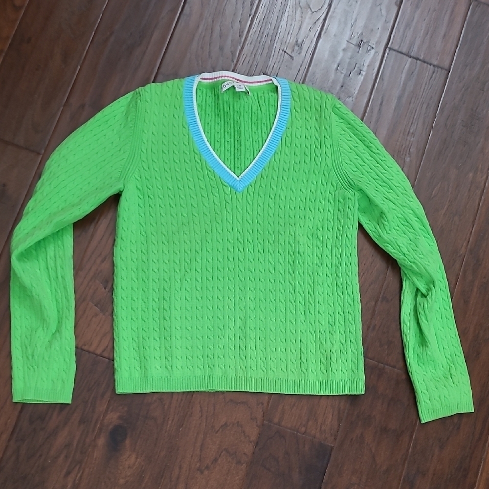 Tommy Hilfiger Bright Green V-neck Cable Knit Sweater size Large